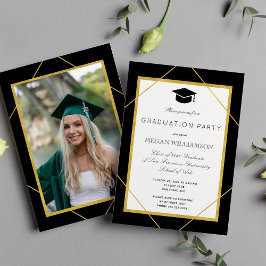 エレガントクラシック脚本金ゴールドブラック卒業パーティー 招待状