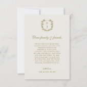エレガントクラシック金ゴールドクレストモノグラム結婚写真 サンキューカード (裏面)