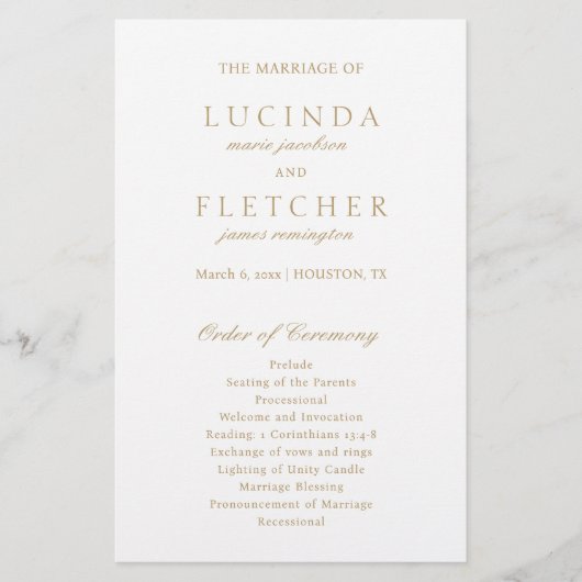 エレガントクラシック金ゴールドフォーマル予算結婚式 プログラム チラシ (正面)