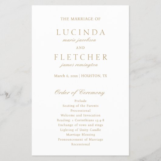 エレガントクラシック金ゴールドフォーマル予算結婚式 プログラム チラシ (正面)