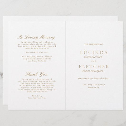 エレガントクラシック金ゴールドフォーマル結婚式 プログラム (正面/裏面)