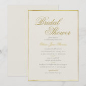 エレガントクラシック金ゴールドフレームベージュ色ブライダルシャワー 招待状 (正面/裏面)