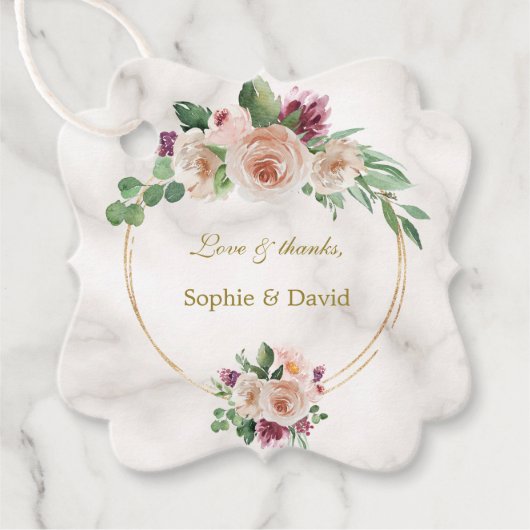 エレガントクラシック金ゴールドブルーフローラ結婚ズ フェイバータグ (正面)