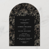 エレガントクラシック金ゴールドボタ結婚ニカルアーチ 招待状 (正面)