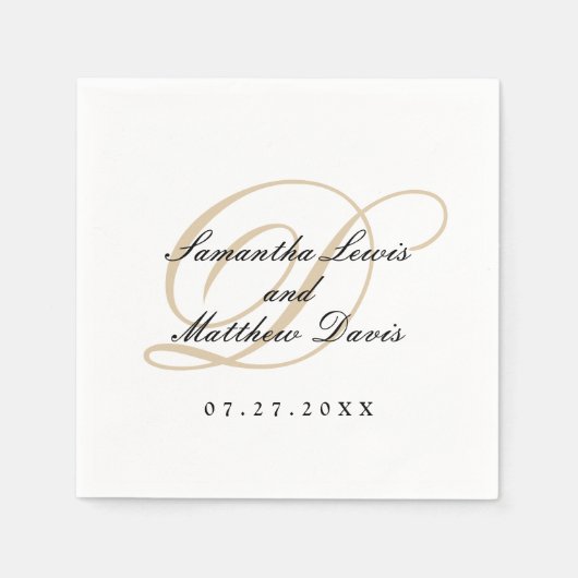 エレガントクラシック金ゴールドモノグラ結婚ムス スタンダードカクテルナプキン (正面)