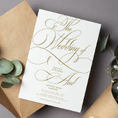エレガントクラシック金ゴールド書結婚文字 招待状