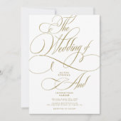 エレガントクラシック金ゴールド書結婚文字 招待状 (正面)