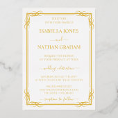 エレガントクラシック金ゴールド結婚と白 箔招待状 (正面)