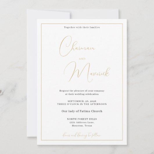 エレガントクラシック金ゴールド結婚式招待状 招待状 (正面)