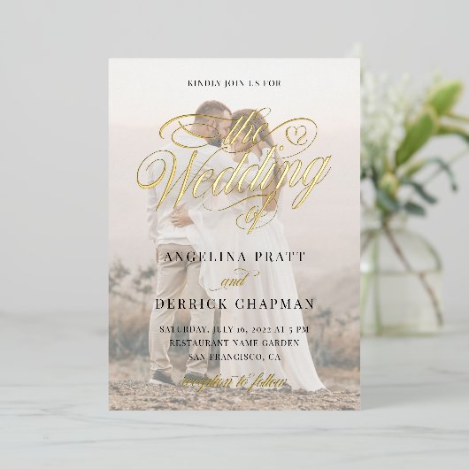 エレガントクラシック金箔カスタム写真書 箔招待状 (立ち正面)