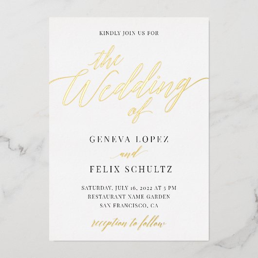 エレガントクラシック金箔ハンドレタースクリプト 箔招待状 (正面)