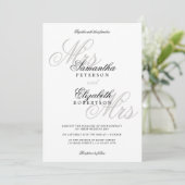 エレガントクラシック銀グリッターレズ結婚ビアン 招待状 (スタンド正面)