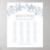 エレガントクラシック青フローラ結婚の座席表 ポスター (正面)