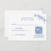 エレガントクラシック青フローラ結婚のQRコード 出欠カード (正面/裏面)