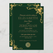 エレガントクラシック高級グリーン金ゴールド写真結婚の 招待状 (正面/裏面)