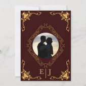 エレガントクラシック高級金ゴールド写真結婚の 招待状 (裏面)