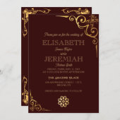 エレガントクラシック高級金ゴールド写真結婚の 招待状 (正面/裏面)