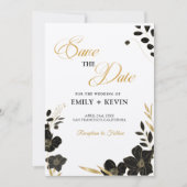 エレガントクラシック黒と白、フローラ、写真 セーブザデート (正面)