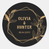 エレガントクラシック黒と金ゴールドフローラ結婚の ラウンドシール (正面)