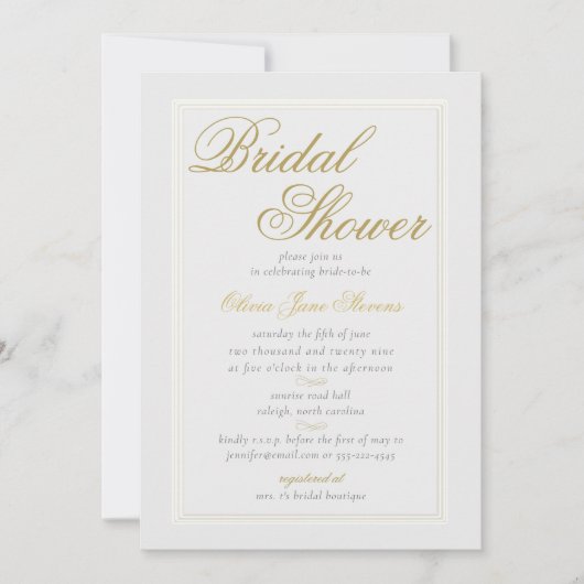 エレガントクラシック3重枠アイボリーブライダルシャワー 招待状 (正面)