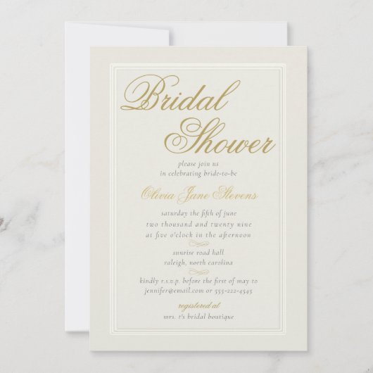 エレガントクラシック3重枠ベージュ色ブライダルシャワー 招待状 (正面)