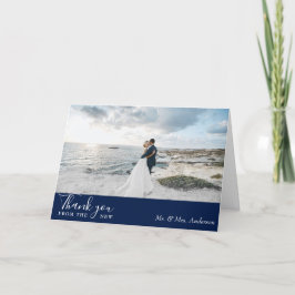 エレガントクラシック・ネービー・フ結婚ォト サンキューカード