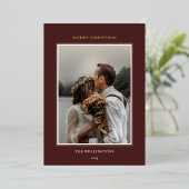 エレガントクラシックBurgundy Red Photo Frame Christmas 箔シーズンカード (立ち正面)