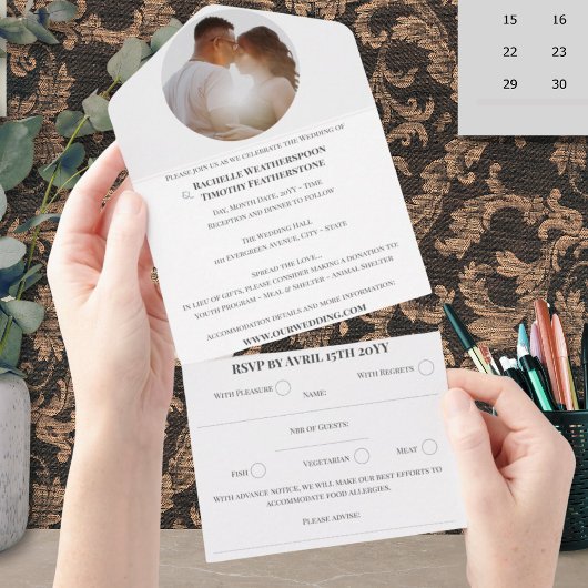 エレガントクラシックColor 1 Photo Monogram結婚 s オールインワン招待状