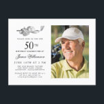 エレガントクラシックGolf 50th Birthday Party写真 インビテーションポストカード<br><div class="desc">エレガントゴルファーへの白黒の誕生日の招待状。招待のトップはゴルフ飾アクセサリーです – ゴルフクラブ、ゴルフボール、帽子と手袋。水彩デザインは美しく伝統的クラシックを作り出す。クラブや裏庭のバーベキューでのバースデーバッシュに最適。すべての文字は簡単に編集できる。完璧な誕生日の招待状スイートを作成し、調整エンベロープ、封筒用シール、差出人住所ラベル。</div>