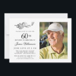 エレガントクラシックGolf 60th Birthday Party写真 招待状<br><div class="desc">エレガントゴルファーへの白黒の誕生日の招待状。招待のトップはゴルフ飾アクセサリーです – ゴルフクラブ、ゴルフボール、帽子と手袋。水彩デザインは美しく伝統的クラシックを作り出す。クラブや裏庭のバーベキューでのバースデーバッシュに最適。すべての文字は簡単に編集できる。完璧な誕生日の招待状スイートを作成し、調整エンベロープ、封筒用シール、差出人住所ラベル。</div>