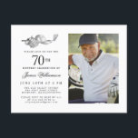 エレガントクラシックGolf 70th Birthday Party写真 インビテーションポストカード<br><div class="desc">エレガントゴルファーへの白黒の誕生日の招待状。招待のトップはゴルフ飾アクセサリーです – ゴルフクラブ、ゴルフボール、帽子と手袋。水彩デザインは美しく伝統的クラシックを作り出す。クラブや裏庭のバーベキューでのバースデーバッシュに最適。すべての文字は簡単に編集できる。完璧な誕生日の招待状スイートを作成し、調整エンベロープ、封筒用シール、差出人住所ラベル。</div>