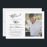 エレガントクラシックGolf 90th Birthday Party写真 招待状<br><div class="desc">エレガントゴルファーへの白黒の誕生日の招待状。招待のトップはゴルフ飾アクセサリーです – ゴルフクラブ、ゴルフボール、帽子と手袋。水彩デザインは美しく伝統的クラシックを作り出す。クラブや裏庭のバーベキューでのバースデーバッシュに最適。すべての文字は簡単に編集できる。完璧な誕生日の招待状スイートを作成し、調整エンベロープ、封筒用シール、差出人住所ラベル。</div>