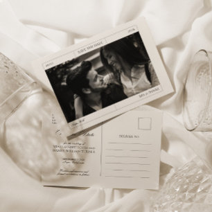 エレガントクラシックGray日付の写真を結婚保存 ポストカード