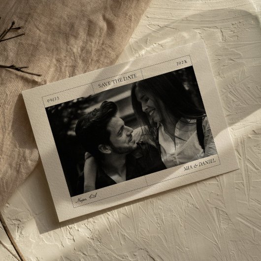 エレガントクラシックGray日付の写真を結婚保存 ポストカード