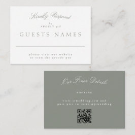 エレガントクラシックGRAY結婚 GreenのQRコードRSVP ノートカード