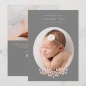 エレガントクラシックOval Photo Birth Announcement 招待状 (正面/裏面)