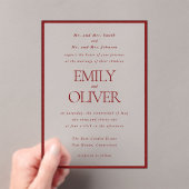 エレガントクラシックRed Frame Burgundy Overlay 結婚's アクリル招待状 (インサイチュ (ポータブル))