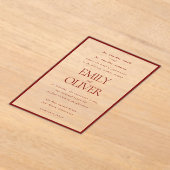 エレガントクラシックRed Frame Burgundy Overlay 結婚's アクリル招待状 (レイダウン)