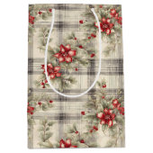 エレガントクラシックRed Poinsettiaタータンチェック ミディアムペーパーバッグ (正面)