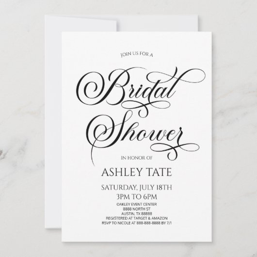 エレガントクラシックScript Minimalistブライダルシャワー 招待状 (正面)