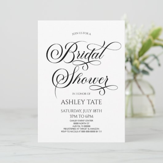 エレガントクラシックScript Minimalistブライダルシャワー 招待状 (スタンド正面)