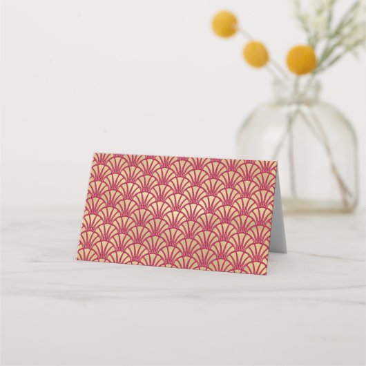 エレガントクランベリー金ゴールド色アールデコ結婚ズ プレイスカード (裏面)