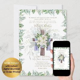 エレガントクリスチャン素朴ホワ結婚イ十字 招待状