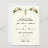 エレガントクリスチャン結婚クロスのリングや輪 招待状 (正面)