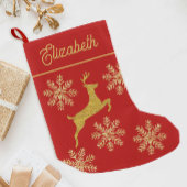 エレガントクリスマスきらびやかな赤と金ゴールドの雪 スモールクリスマスストッキング