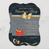 エレガントクリスマスそり、弓、クリスマスパーティー 招待状 (正面/裏面)