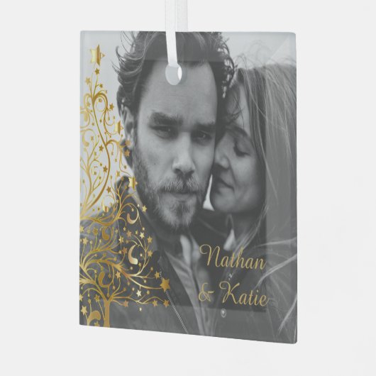 エレガントクリスマスのカップルカスタム写真 ガラスオーナメント (正面左)