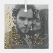 エレガントクリスマスのカップルカスタム写真 ガラスオーナメント (正面)