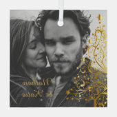 エレガントクリスマスのカップルカスタム写真 ガラスオーナメント (裏面)