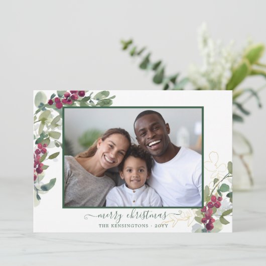 エレガントクリスマスのグリーンリーの休日の写真 シーズンカード (スタンド正面)